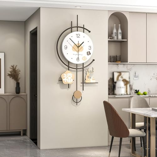 XIUCAI Relojes de Pared para Decoración de Salón, Grandes Relojes de Pared Accionados por Batería y Silenciosos de Metal, Reloj de Péndulo de Pared Moderno Arte en la Pared para Dormitorios,Large