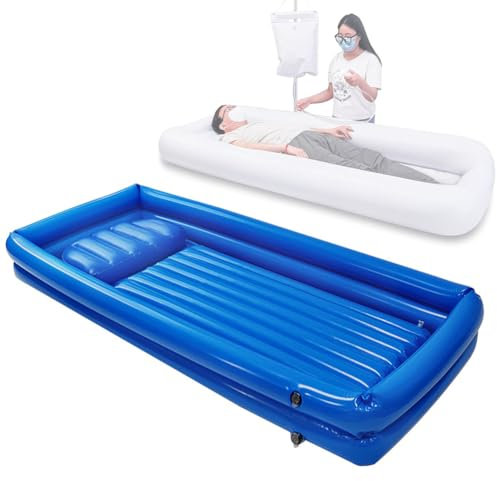 Kit de baignoire-douche gonflable, douche de chevet médicale avec pompe à air, aide au bain au lit, pour personnes âgées, handicapées, seniors, patients alités, handicapés, bain au lit bleu