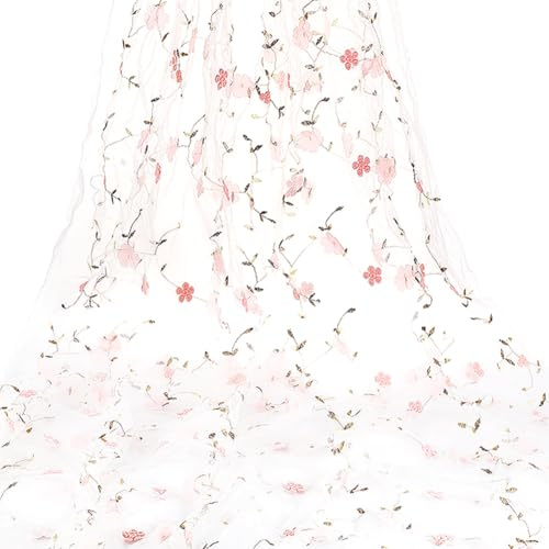 PH PandaHall Tessuto In Tulle con Fiori 1.8m Tessuto In Pizzo A Rete Tessuti In Pizzi Ricamato Largo 1.3m Tessuto In Pizzo Floreale per Cucito Fai Da Te Abbigliamento Abito Primavera Estate