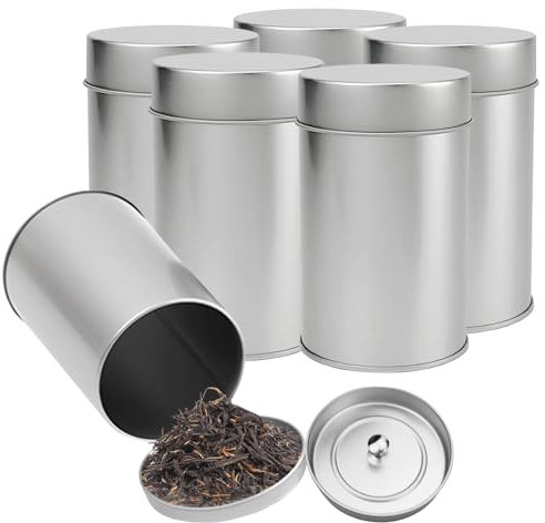 BORDEAG Teedosen Für Losen Tee, 6 Stück Aromadichte Teedosen, Tee Vorratsdose, Teedosen Behälter 100g, Tee Aufbewahrung Losen Tee Für Losen Tee Oder Gewürze (120 * 75mm)