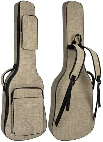 LETSROCK 39 40 41 Inch Electric Guitar Bag, Electric Guitar Gig Bag 0.38 Inch waterproof Thick Padding Backpack Soft Electric Guitar Case Dual Adjustable Shoulder Strap Pocket & Neck Strap Khaki
