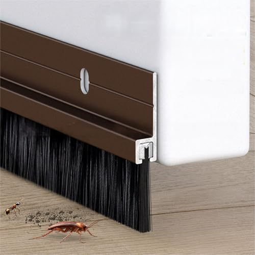 Vingspina Marrón Burlete Bajo Puerta en Aluminio, Junta de Cepillo para Puerta, Burlete de Puerta, Doble Fijación con Adhesivo y Tornillos, Longitud Se Puede Empalmar, door seal (brown)