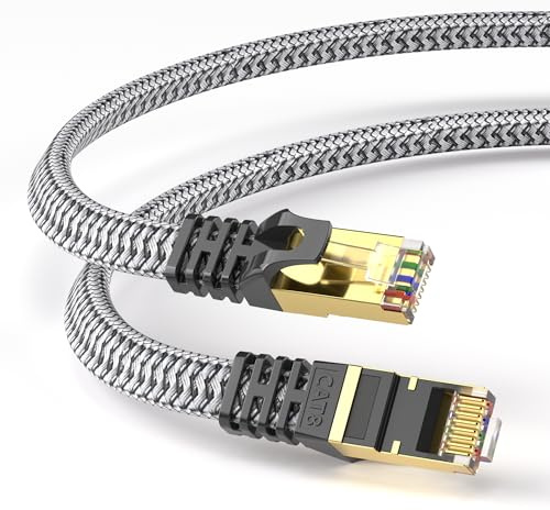 YesTXR Netzwerkkabel 8M, CAT 8 40Gbps LAN Kabel High Speed Ethernet Kabel 2000MHz S/FTP RJ45 Gigabit Nylon Patch Cord für PS5/4, Modems, TVs, Switches, Laptops, Router, etc., kompatibel mit Cat 6/7