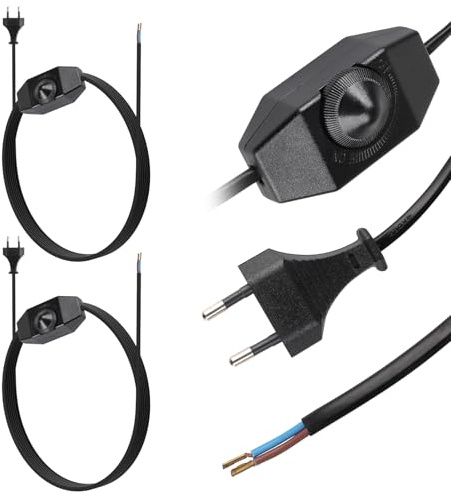 EFUTURETIME 2x Dimmer Regolatore LED 220-240V/100W Max con 5M Cavo Alimentazione, Interruttori Luce Dimmerabile Rotativo e Spina Europea Piatta di Tipo C per LED Lampadina Dimmerabile, Nero