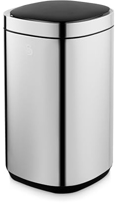 Swan Square Bin with Hands-Free Opening Using Motion Sensor Technology, Ozone Odour Sterilisation, Liner Retainer Ring, Stainless Steel Body, 30L Capacity