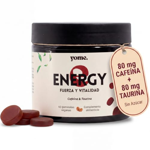 Gominolas de Cafeina y Taurina, Energia – 60 Gominolas Veganas – Mejora la Concentración, Favorece el Rendimiento Físico y Mental – Sabor natural Cafe - Sin Azucar