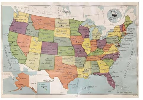 Premium USA Wall Map Poster, United States of America, 39.4 x 27.5 Inches, Colorful Design with Capitol & Major Cities