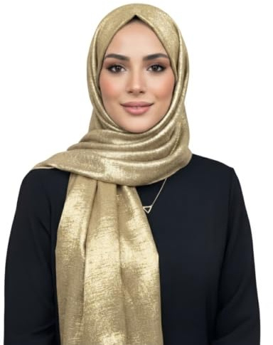 janisramone® Shimmer Hijab Shiny Viscose Wrap Head Scarf for Women UK | Soft Viscose womens scarf lightweight, Shimmer Silver gold scarf, Breathable Comfortable Head Wrap, 160 x 70cm Size
