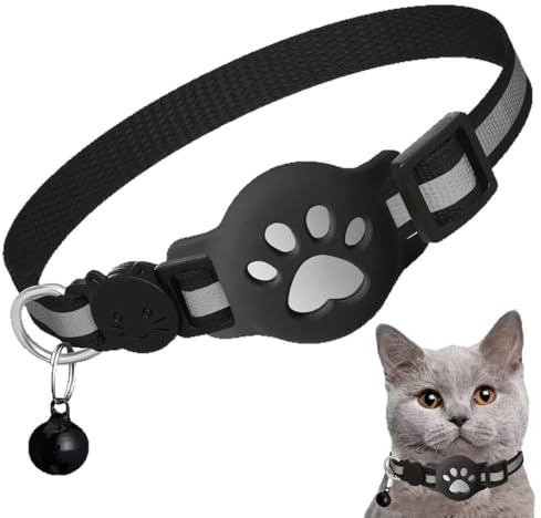 Collare Gatto per Airtag - Collare Elastico per Gattini con Supporto Air Tag - Riflettente di Notte - Collarino Gatto GPS Ultra Elastici per Gatti, Gattini e Cuccioli [Nero]