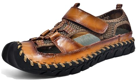 YOSUWOAI Sandales de trekking pour homme - Chaussures d'été pieds nus - Chaussures de sport d'extérieur - Sandales décontractées en cuir - Pantoufles de plage - Chaussures de loisirs légères avec