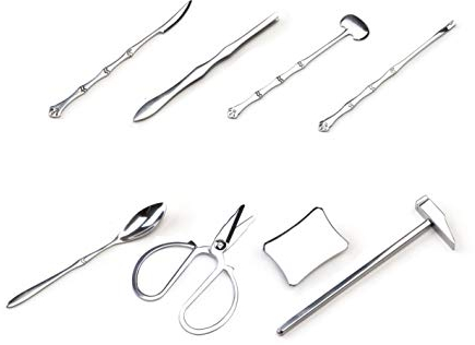 HorBous Seafood Cracker Hummerbesteck Set 8 Stück (1 Schere + 1 Fischgabel + 1 Meeresfrüchtemesser + 1 Fischspinzette + 1 Hammer + 1 Löffel + 1 Fischstangenstange + 1 Kleiner Tisch) (1)