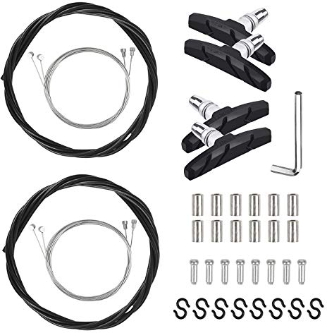 CHALA 39TLG Fahrrad Bremszug Set Bowdenzug Schaltzug 8 Endhülsen Endkappen Bremsseil Innenzug Bremskabel 4 V-Bremsbeläge für MTB Rennräder