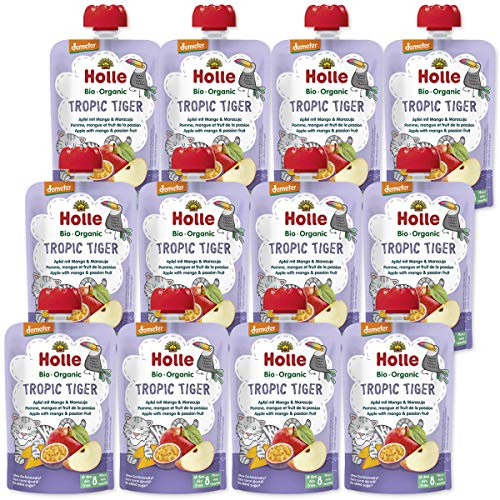 Holle - Quetschie Tropic Tiger Pouchy Apfel Mango Maracuja - 100 g - 12er Pack