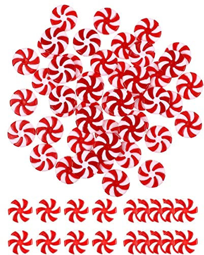 50pcs Christmas Candies Decor Lollipop Christmas Tree Hanging Ornaments Peppermint Decorations Acrylic Candy Cane DIY Pendants for Xmas Home Candy Party Holiday Decoration 25mm