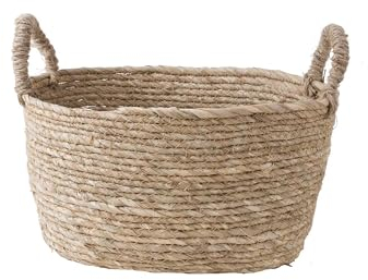 Eden & Willow Natural Straw Woven Storage Basket, Home Organisation Hamper Basket with Handles (Medium)
