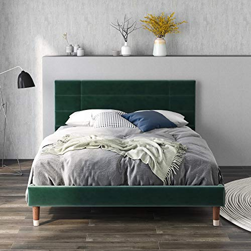 ModernLuxe - Polsterbett 140x200cm Doppelbett mit Lattenrost, gepolsteres Bettgestell mit Kopfteil, Samt Polsterstoff (Ohne Matratze) (Grün)