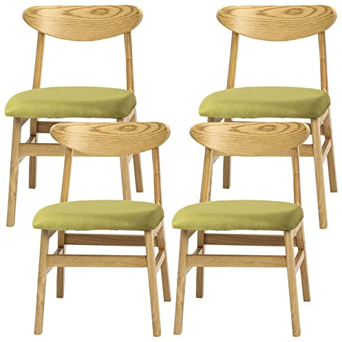 Massivholzstühle, moderner Restauranthocker für Zuhause, Küche, Café, Bartheke mit Rückenlehne und Kissen aus Baumwollleinen, 4 Hocker (Farbe: Khaki) (Grasgrün) Made in China