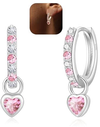 XOEMEL Ohrringe Silber 925 für Damen Creolen Silber 925 Klein mit Zirkonia Ohrringe Herz Hängend Hypoallergen Mini Creolen Gold für Frauen