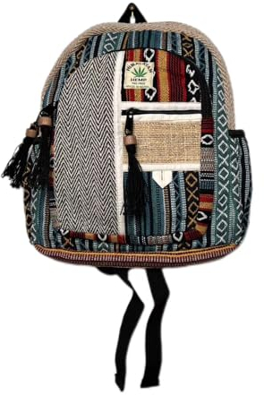 Mini-Rucksack aus Hanf und Baumwolle, Hippie-Stil, handgefertigt in Nepal, mehrfarbig, Mehrfarbig 2, S