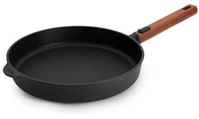 Woll Eco Logic QXR Guss-Flachpfanne - Induktiv -, Ø 28 cm, 5 cm hoch, mit abnehmbarem nachhaltigem Holzstiel - Geeignet für alle Herdarten, PFAS-frei, Antihaft-Versiegelung, Aluminiumguss