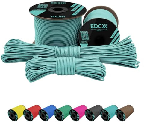 EdcX Paracord 2mm Nylon Paracord 275 (15, 30, 50 and 100 m)– 100% Nylon Rope, 3-Strand Cord, Nylon Cord Paracord 2mm in Many Colours (Skylight, 15 m)