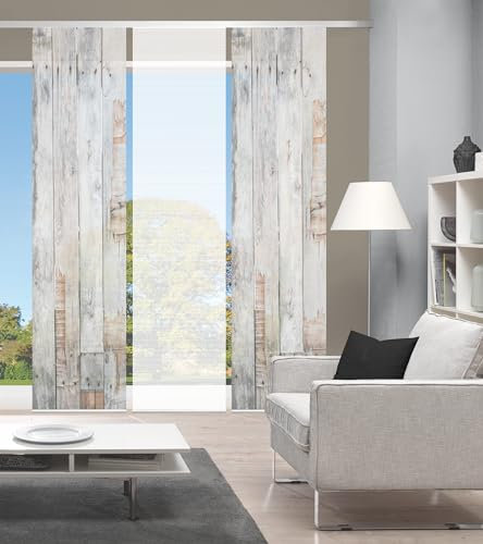 VISION S LIZZA Schiebegardine, halbtransparent, 260x60 cm, grau, Holzmotiv, Farbe:Natur, Größe:260 x 60 cm, Anzahl:3er Set (2X, 1x)