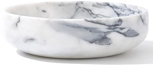 CM CHIC MONDAY 6.7 Decorative Bowl - Natural Marble, Home Decor Centerpiece (White & Grey)