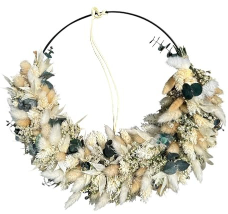 Belunara® Trockenblumenkranz Winter Ø 30cm - Türkranz ganzjährig - kein Plastik - Premium Qualität aus Deutschland - Handgemacht - Trockenblumen Kranz - Fensterdeko hängend - Boho Deko
