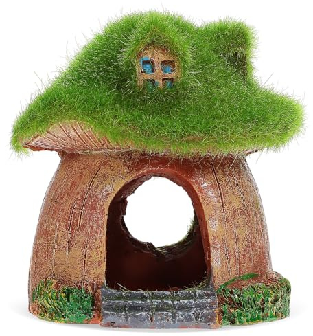 Happyyami Aquarium Decor Resin Mushroom House Betta Fish Tank Cave Hobbit House Shelter Fish Tank Hut Ornaments Mini Garden Landscaping Accessories