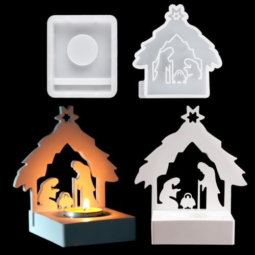 EPODA Silikonformen GießFormen Krippe, GießFormen Silikon Krippe, Silikonform Weihnachten Krippe, silikonform kerzenhalter Krippe, Silikon GießForm Weihnachtskrippe Für Weihnachten Diy Handwerk