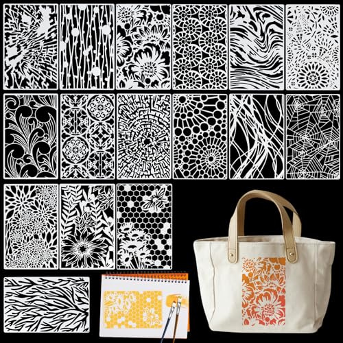 16 Pieces Stencils for Painting, 11.22'' x 7.09'' Stencils for Crafts Reusable, Wall Stencil Geometric Layering Drawing Templates, Painting Stencil for Walls, Wood, Furniture DIY Scrapbooking