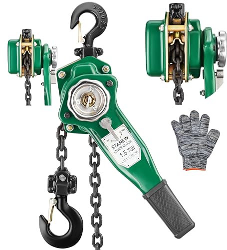 STANEW Hebelzug Kettenzug 1.5t, Hubhöhe bis 2,8m, Kette aus robustem Carbonstahl G80, mit 360° drehbarer Haken