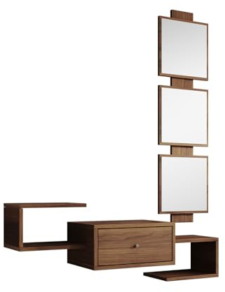 MB Muebles Bonitos, Mobile Ingresso Sospeso Neo, con Specchio e Cassetto, Melamina, Colore Noce Ambar Opaco, 99.5x145x22cm