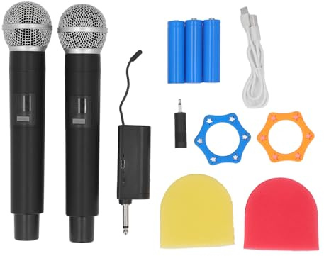 plplaaoo Ensemble de Microphones sans Fil de 2 systèmes de Micro de karaoké à Main de pookoke à Main de Pools avec récepteur Professionnel