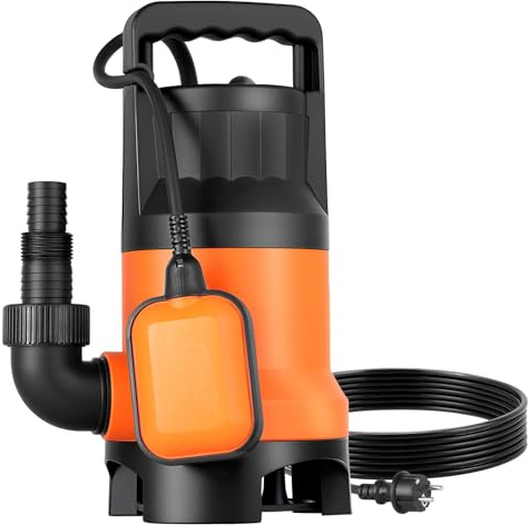 VEVOR 650 W Bomba de Sumidero Sumergible PP-GF20, 15000 L/H, con Interruptor de Flotador Automático, Cable Largo y Elevación Máxima de 8 m, para Evacuación de Aguas Residuales de Piscina, Estanque