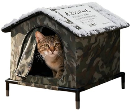 Katthus för utomhusbruk, vintersäker kattkoja med isolering – förstärkt husdjurshus – för trädgård balkong lägenhet resor terrass camping och backpacking