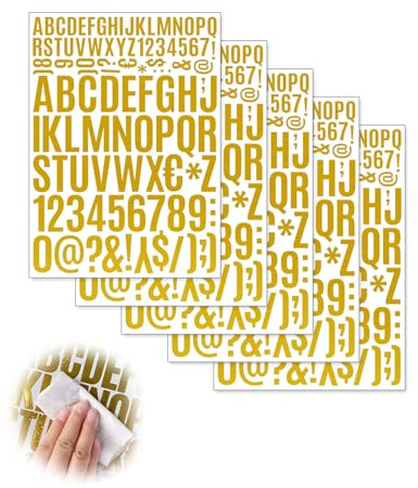 SOVYTH 5 hojas Pegatinas Letras Dorado,Adhesivas Brillantes Pequeñas para Tarjetas de Felicitación, Tazas, Scrapbooking, Diario y DIY