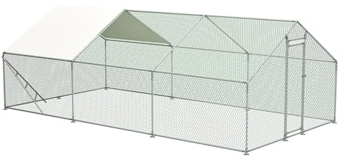 Voliera 3 x 6 m in metallo – Recinto professionale professionale con tetto, struttura per arrampicata e struttura in acciaio rinforzata per polli e oche