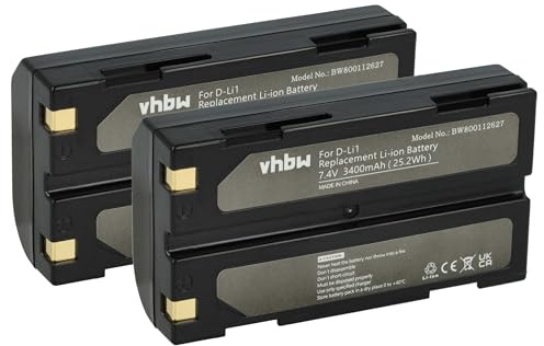 vhbw 2 x batteri ersättning för Pentax D-Li1, Ei-D-LI1 för kamera (3 400 mAh, 7,4 V, Li-Ion)