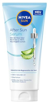 NIVEA SUN After Sun Serum, fuktserum med ekologisk aloe vera, vitamin E och hyaluron, After Sun Lotion för att stödja hudregenerering efter solbad (100 ml)