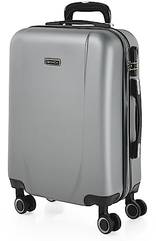 ITACA - Maleta de Cabina 55x40x20 de Viaje rígidas Trolley con 4 Ruedas Dobles para Avion Ligera Equipaje de Mano candado de combinación., Plata