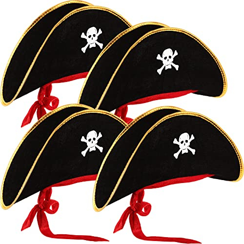 Hsei 4 Pcs Pirate Hat Pirate Accesseries Hats for Adult Captain Caps with Skull Print for Masquerade Cosplay, Funny Party Supplies