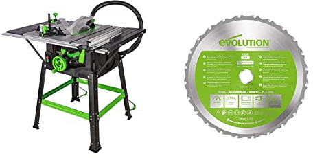 Evolution Power Tools 056-0003 Scie sur Table Polyvalente Fury 5-S, 255 mm (230 V), 1500 W, Vert/Noir & Lame Polyvalente en Carbure de Tungstène FURY, Vert, 255 mm