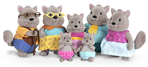Li'L Woodzeez Famiglia di scoiattoli Bustleberry, 7 figurine morbide