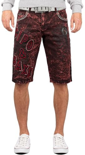 Cipo & Baxx herrjeansshorts – stentvättade sommarshorts med 5-ficksstil, cargoväskor, destroyed-look – normal passform, bekväm och fashionabel, Bordeaux – 14, 32W