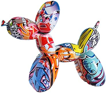Exuberia Ballon Hund Skulptur,Moderne Skulptur Dekofigur Ballon Hund,tragbare Harz Bunte Moderne Dekorative Innen Graffiti Tier-Statue Für Tischverzierung Aufenthaltsraum Dekor