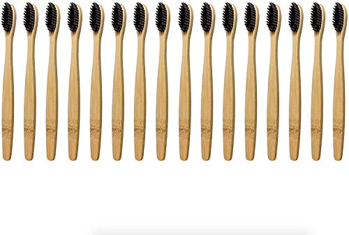 Schwarze Bambus-Zahnbürste mit natürlich aufhellenden Holzkohle-Borsten – BPA-frei, biologisch abbaubar – keine Klebstoff-Borsten – gesund und umweltfreundlich