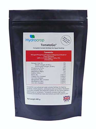 Hydrocrop Water Soluble Tomato Plant Fertiliser Feed High Potash Yield Booster (400g TomatoGo)