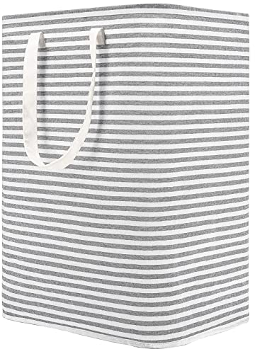 DOKEHOM 80L Freestanding Laundry Hamper with Handle, Collapsible Large Cotton Storage Basket for Clothes (Grey)