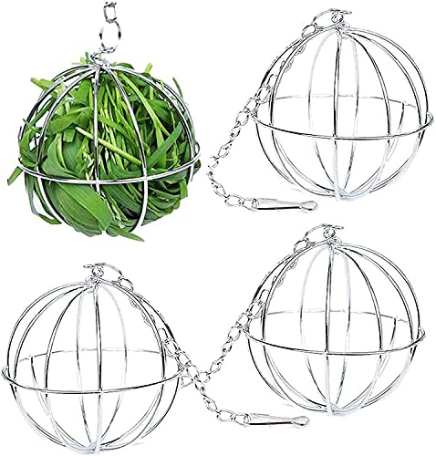Allazone 4 Pz Bolas Heno, Bolas de Heno Juego de Dispensador, Alimentador de Bolas Colgantes Juguete para Conejos, Cobayas, Hámsteres, Animales Pequeños